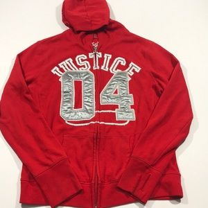 Girls justice jacket red and silver i5